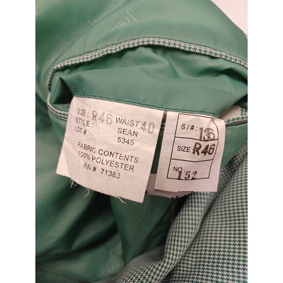 John Raphael Platinum Blazer Mens Green Houndstooth Sport Coat Sz 46R - Picture 9 of 9